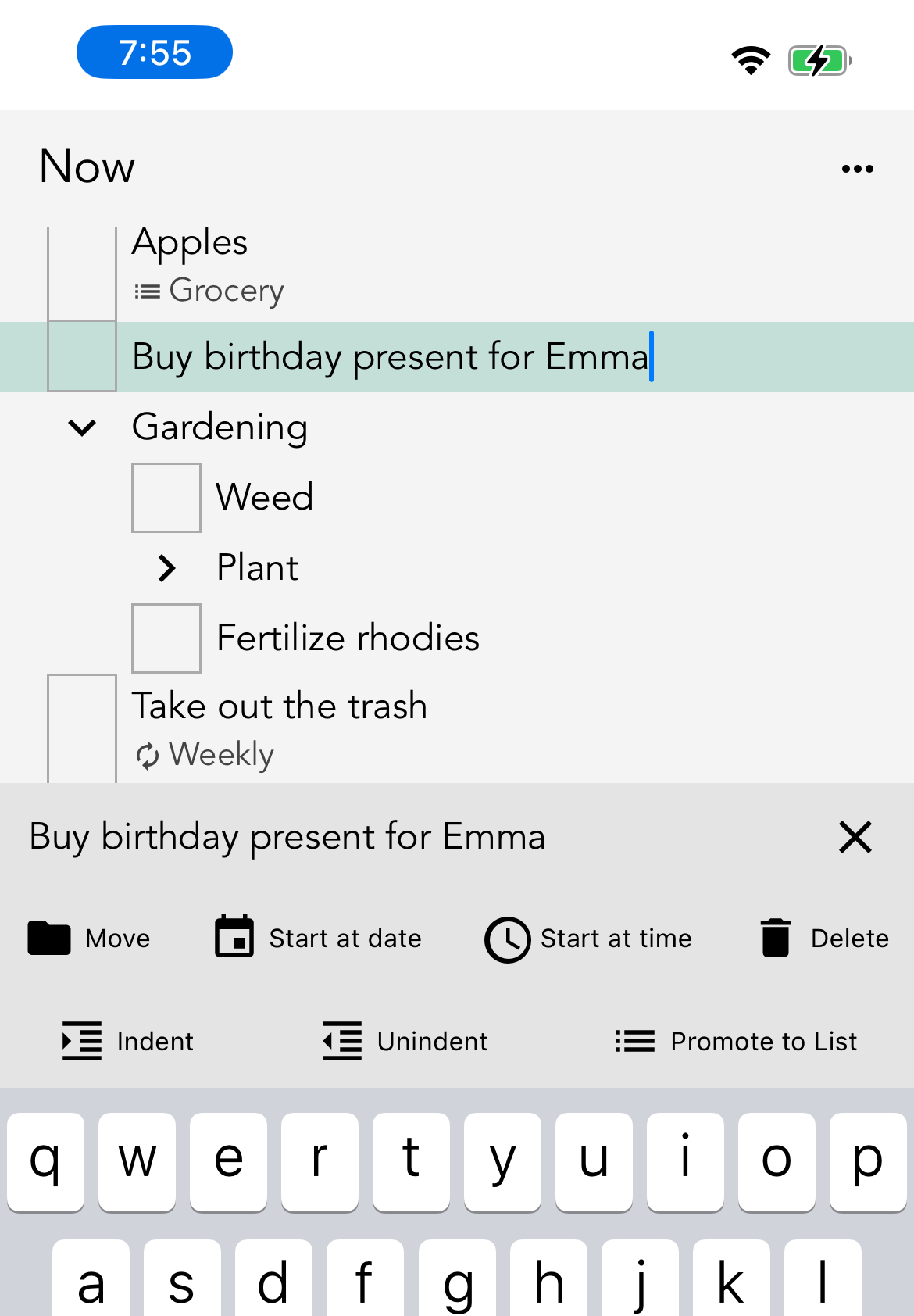 A screenshot of Focalist on iOS